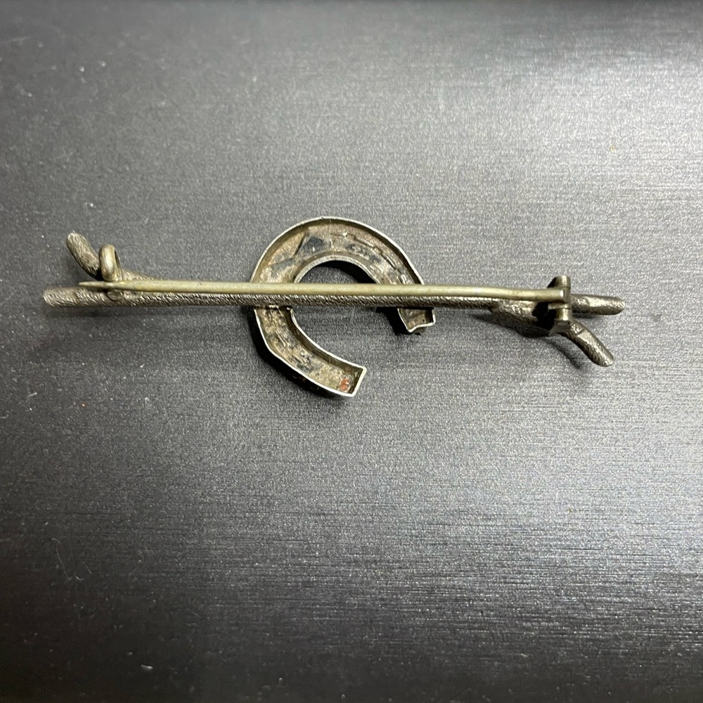 Silver Branch Lucky Horseshoe Antique Brooch White Rhinestones 800 Silver - Picture 6 of 12